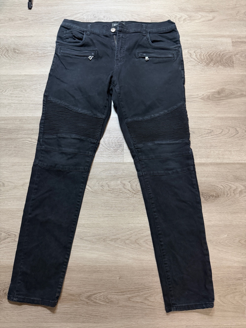Black Men’s Straight Jeans with Biker Rib Detail